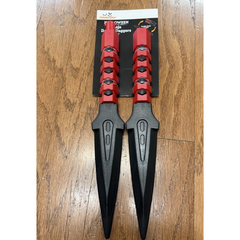 Ninja Double Daggers Toy w/ Connectable Handles Red Black Plastic NEW!